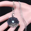 Pendentif Colliers Fleur De Vie En Acier Inoxydable Pierre De Lune Déclaration Collier Femmes Noir Argent Couleur Charme Bijoux Collier N7566S04