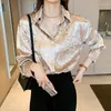 Kadın bluzları Kadınlar Parlak Düğmesi Gömlek İlkbahar ve Sonbahar Uzun Kollu Tasarımcı Giyim Korean Moda Gevşek Yüksek Kaliteli Retro