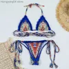 Women's Swimwear 2023 Sexy Print Micro Bikini Set Lace Women's Swimwear Thongs Swimsuit Biquinis Bandage Beachwear T230524