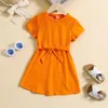 Meninas vestidos de manga longa para meninas Shoert Shoer Solid Bow Trey Summer Sundress Party Tamanho 14 16 16