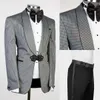 Bröllopsdräkt män Slim Fit Plaid Suit 2pc Set Manliga brudgummen Blazers Pants Man Formell affärsarbeten Wear Dress Suits