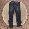 Designer Roupas Amires Jeans Calças Jeans Amies Pintura Preta Graffiti Incrustado com Diamante Vermelho Stretch Jeans High Street Rasgado Mens Mulheres Calças Longas Distressed Rippe