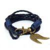 Bracelets à breloques Nouveau fermoir mousqueton Bracelet pendentif plume avec corde en cuir tissé Mtilayer Gsfb120 Ordre de mélange 20 pièces Beaucoup Drop D Dhkn4