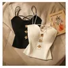 Dames spaghetti -riem gevoerde gebreide tanks gouden knoppen decoratie sexy slanke taille bustier camis vest sml