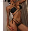 Kadın Mayo Seksi Sırtsız Halter Bikinis Mayosu Kadınlar İçin Yaz Siyah Drawstring Mayo Bandage Bikini Set Mayo 2023 T230524