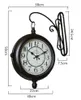 Horloges Murales 30 Cm Double Face Horloge Rétro Muet Fer Art Monté Avec Vintage Antique-Look Support Intérieur Jardin Suspendu