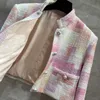 Women's Jackets designer French luxury tweed stand collar short coat small fragrance women's color pink plaid top YKU3