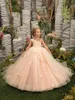 Vestidos de garotas estavam para o casamento rosa tule floral long 2023 crianças garotas de dama de honra Princesa até a festa