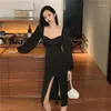 Abiti casual Abito elegante solido Donna Francese Sexy Slim Split Midi Donna Hepburn Party Night Abbigliamento donna coreana Autunno Fad