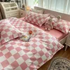 Bedding sets Checkered plain patterned bedding with quilt cover flat sheets pillowcases children's girls' boys' single oversized bedding 230524