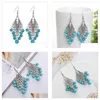 Dangle Lustre Femmes Perles Rondes Tibétain Sier Turquoise Boucles D'oreilles Gstqe011 Mode Cadeau Style National Femmes Diy Boucle D'oreille Goutte D Dhlx3