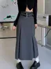 Spódnice vintage pasek długa spódnica kobiety jesień 90. estetyczna estetyczna streetwear y2k wysoki talia Slim A-line plisowany koreański styl koreański