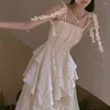 Sıradan elbiseler elbise yaz kadın giyim fransız retro prenses düğün ziyafet çiçekleri ince fit asil ve hafif lüks