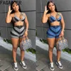 Kvinnors spårningsdräkter Fagadoer Sexig stripe -tryck Tvådelar Set Women Thin Strap Bra and Shorts Tracksuits Female Nightclub Clothes Fashion Streetwear Y23