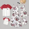 Familjsmatchande kläder över hela Floral Print Spaghetti Strap Dresses och ColorBlock Kortärmade T-shirts-uppsättningar