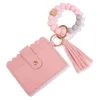 Party Favor New Fashion Pu Leather Armband Wallet Keychain Tassels Bangle Key Ring Holder Card Bag Sile Pärrad Wristlet Keychains H DHSP0