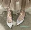 Scarpe eleganti Designer Donna Sandali grossi Décolleté sexy con lacci e tacco medio 2023 Summer Party Punta a punta