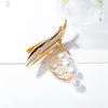 Brooches Enamel Yellow Floral Leaf Brooch For Women Lily Valley Pearls Tassle Pin Jewelry Party Wedding Bouquet DIY Accesories