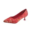 Dress Shoes China Style High Heels Pumps Women Female Red Stiletto Dragon Cloud Pattern Chinese Banquet Party Wedding