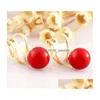 Pendientes de botón Joyería de moda coreana Encantador ambiente elegante Perla roja Clip de oreja corta Entrega de gota femenina Dhgarden Dhzle