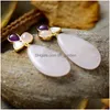 Boucles D'oreilles De Luxe Femmes Rose Quartz Plaqué Or Pierres Cristal De Guérison Lustre Partie Bold Art Dec Bijoux Femme Wholes Dhgarden Dhfpd