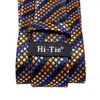 Bow Ties Hi-Tie Blue Gold Striped Silk Wedding Tie For Men Handky Cufflink Set Fashion Designer Gift Necktie Business Party