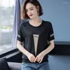Kvinnor BLOUSES Fashion Printed Letter Short Sleeve Bright Silk Blus Women's Clothing 2023 Summer Overized Casual Pullovers Korean