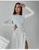 Casual Kleider Hohe Qualität Gestrickte Taste Seite Schlitz Sexy Kleid Für Frauen Bodycon Pullover Lange Hülse O-ansatz Taille Frühling Herbst