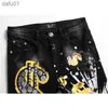 Men's Jeans Men's Jeans Trendy Money Icon Printed Men Black Gold Four Season 2021 Slim Fit Pants Hip Hop Dance Party Denim Fashion X0621 L230520