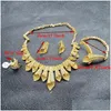 Pendientes collar conjunto Vintage Dubai Color dorado adorno para niñas 24K Habesha pulsera anillo mujer esposa regalos Jewe Dhgarden Dhtrk