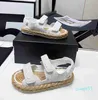 Designer Women Sandals Crystal Calf Leather Mules Dad Sandals Canvas Women Slides Platform Beach Slipper Straw Sandals