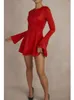 Casual jurken Bevenccel sexy o nek flare mouw a-line mini jurk elegante rode lange bodycon mode dames feestclub