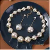 Earrings Necklace Set Fashion Exaggerated Big Pearl Beads Long Chain Pendant Dangle Jewelry Women Party Y Accessor Dhgarden Dhr6W