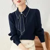 Kvinnors blusar Spring Autumn Streamer Shirt Women's Long Sleeve Top Korean Fashion High Quality Business Appeal Designer Puff ärm
