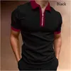 Polos pour hommes Polos à manches courtes pour hommes Business Col rabattu Patchwork Zipper Tops Casual Sport Fitness Bodybuilding Hommes