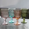 Europeisk stil präglad vinglasfärgat glas ölbägare Vintage Vinglas Vatten Juice Drinking Cup för festtillbehör 270 ml 7Colors