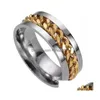 Band Rings 5Colors Mens Stainless Steel Gold Black Sier Chain Rotatable Ring Finger Tide Personality Drop Delivery Jewelry Dhskg