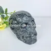 Grande crânio de cristal de larvikita com olhos e pupilas escultura bela e vulcânica rocha natural lava -rochas de lava esculpindo meditação Scrying Gemstone Gift Gift