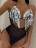 Tassel de moda de banho feminina Tassel One Piece 2023 Mulheres Designer de lantejoulas brilhante Push up sem costas