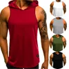 Topy zbiornikowe męskie bawełniane rękawowe bluzie z kapturem kulturystyka trening mięśni koszule fitness Męskie kurtki Top 230524