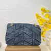 Original loulou puffer axelväska 30 cm kedja handväska medium tygväskor märkesdesigner messenger crossbody purses plånbok 3 färg denim canvas tyg med låda