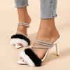 Slippers 2023 Dames Fashion Furry Women Pumps Sexy Party Dress Dames Hoge hakken Open Toed Shoes Zapatos Zapatos