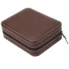 Luxury Brown dragkedja Sport Storage Watch 4 Case Organizer Leather Watch Travel Case för fyra klockor Velvet foder hela boxe259a2365