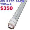 R17D 8 stóp LED Rurka Light Light Ho Podstawa obrotowa przezroczystą pokrywę 144 W, zamiennik 300 W lampki lampy fluorescencyjnej, zasilanie podwójne, zimne białe 6000K, AC 90-277V Użycie użytkowania