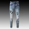 Jeans pour hommes Streetwear Mode Hommes Jeans Rétro Bleu Clair Élastique Slim Fit Jeans Déchirés Hommes Marque Patch Designer Hip Hop Punk Pantalon Hombre 230524