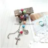 Beaded Mticolor Plastic Rosary Armband Women Cross Religious smycken Drop Delivery Armband DhSkt