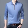 Mens Polos Solid Polo Shirt Lapel Long-sleeved Zipper Collar Fashion Spring and Autumn Thin Casual Loose Tops 230524