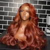 フリーパーツGlueless Pervian 13x4 Lace Frontal Wigs Dark Auburn /Ginger Orange Colored Simulaiton Human Hair Body Wave Wigs透明レース閉鎖ウィッグ女性向け