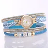 Polshorloges dames strass kraal ronde wijzerplaat snapknop multi -layer armband kwarts horloge