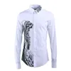 Mäns casual skjortor män skjorta långärmad vår och höstmålning leopard tryckt vit trend stilig mode smala herrkläder